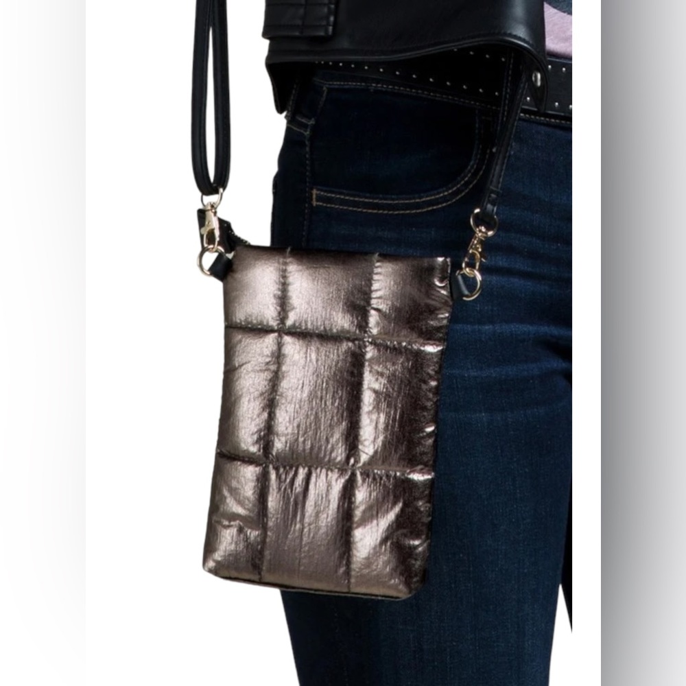 Metallic Insulated Bubble Cross Body Bag, Ruggine, NWT